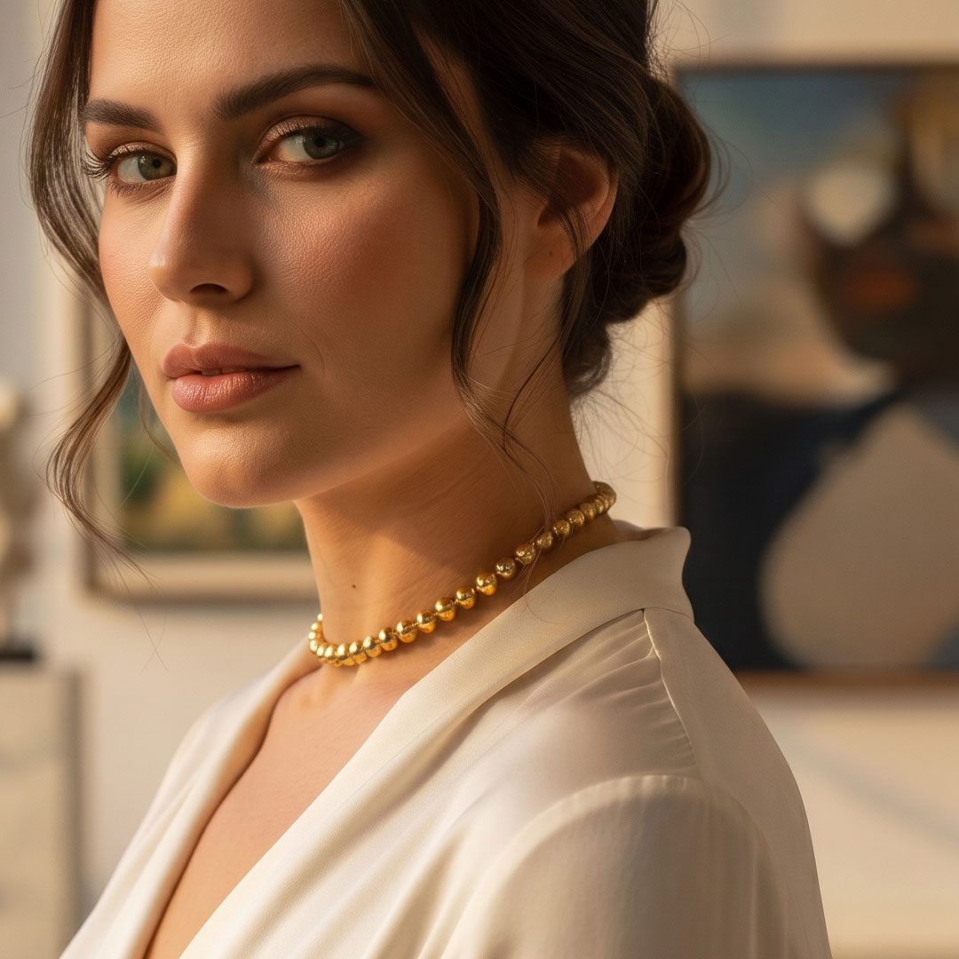 Choker Pérolas Douradas Cizan Boutique